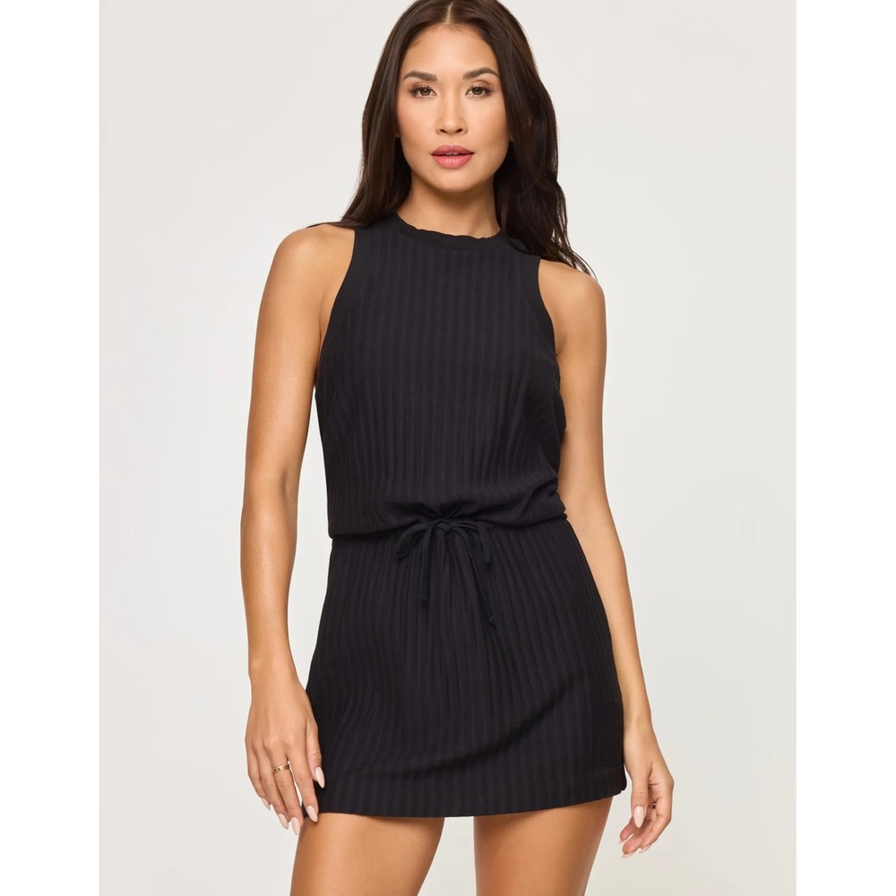 L*Space Active Move With Me Black Sleeveless Drawstring Upbeat Mini Dress Small